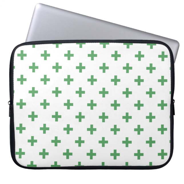 Funda Para Portátil Cruces de polka verde sobre blanco (Frente)