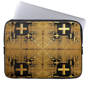 Funda Para Portátil Cruces fractales doradas