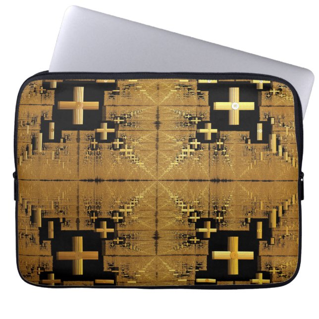 Funda Para Portátil Cruces fractales doradas (Frente)