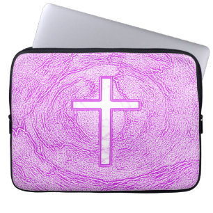 FUNDA PARA PORTÁTIL CRUZ BLANCA DESTACADA EN ROSA