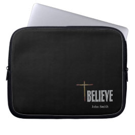 Funda Para Portátil Cruz cristiana Believe con nombre personalizado Ne