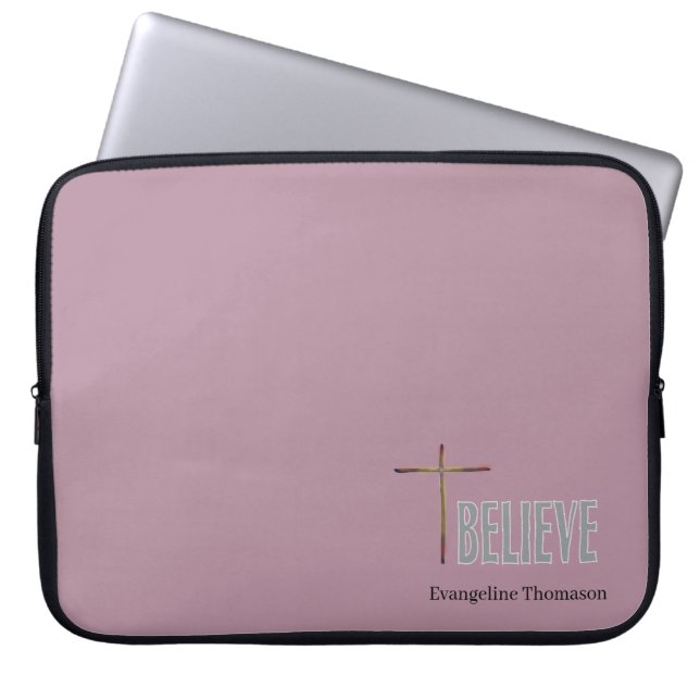 Funda Para Portátil Cruz cristiana Believe con nombre personalizado pa (Frente)