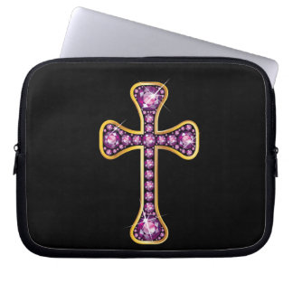 Funda Para Portátil Cruz cristiana con piedras de "Garnet"