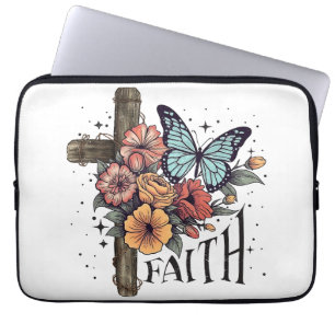Funda Para Portátil Cruz de fe floral