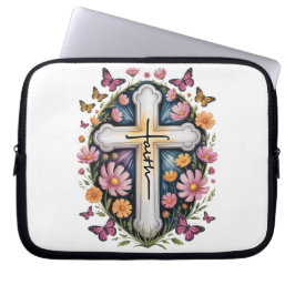 Funda Para Portátil Cruz de fe floral