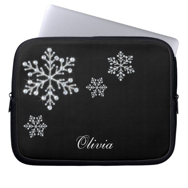 Funda Para Portátil Crystal Snowflakes Black Laptop Sleeve (Frente)