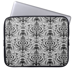 Funda Para Portátil Cuaderno floral de Damasco negro de lujo elaborado