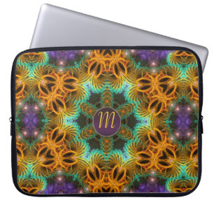 Funda Para Portátil Cuaderno Monograma Estrella Mágica Dorada Púrpura