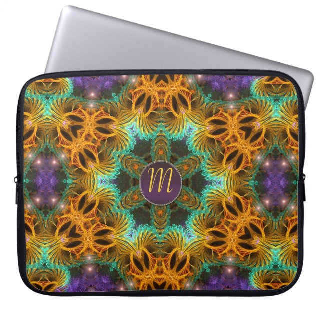 Funda Para Portátil Cuaderno Monograma Golden Purple Magic Star (Frente)
