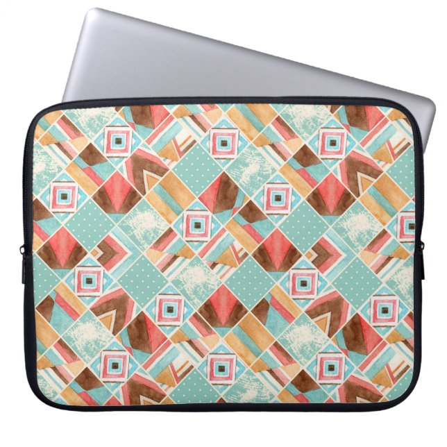 Funda Para Portátil Cuadrado de acuarela, fondo geométrico de mosaico. (Frente)