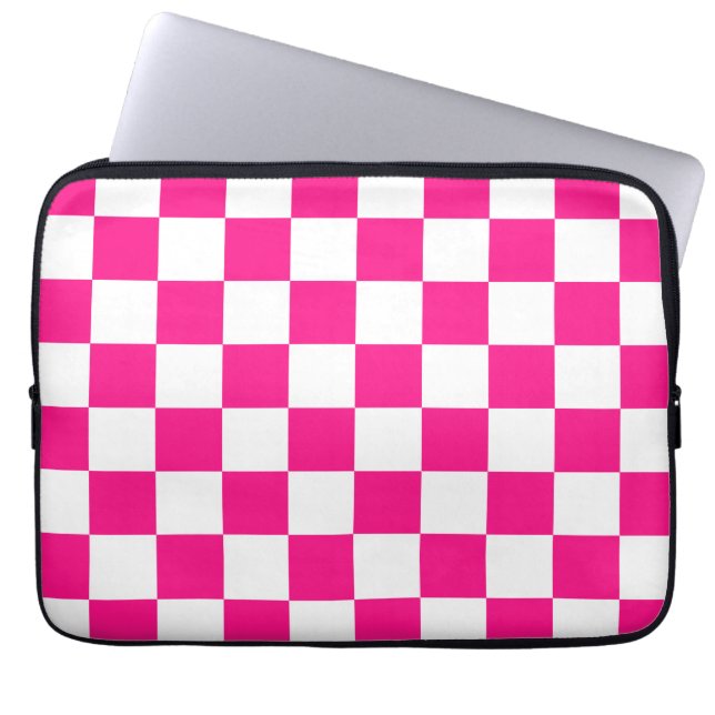 Funda Para Portátil Cuadrados controlados retro geométrico blanco rosa (Frente)