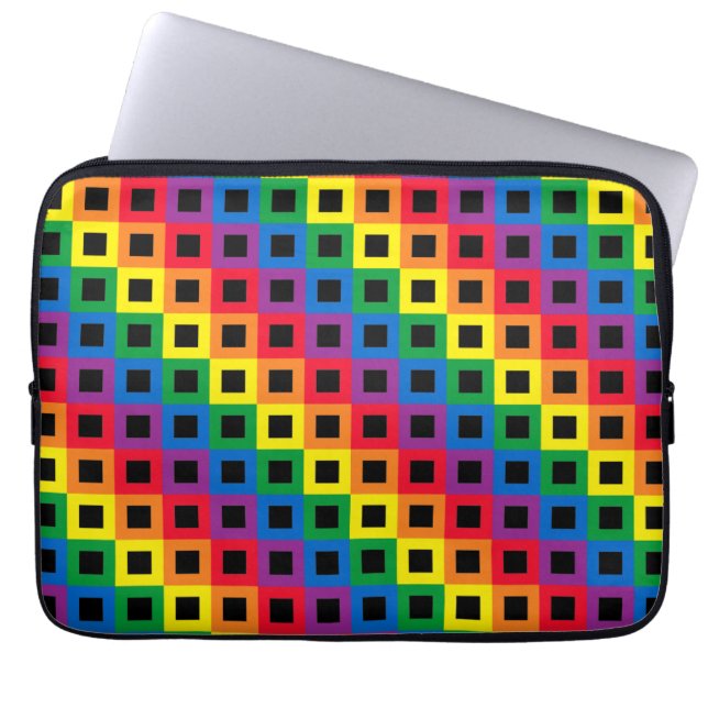 Funda Para Portátil Cuadrados de Arcoíris Negro (Frente)
