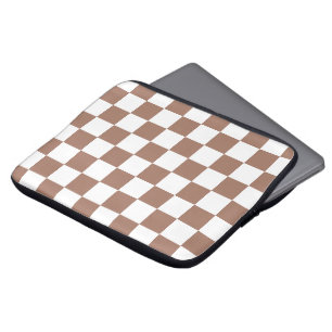Funda Para Portátil Cuadrados de damero marrón mocha blanco geométrico