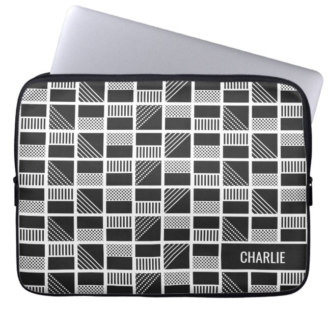 Funda Para Portátil Cuadrados geométricos personalizado en monograma (Frente)