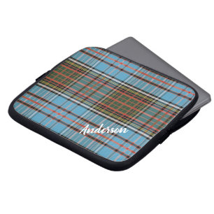 Funda Para Portátil Cuadro Escocés Clan Anderson Cuadros Azules Claros