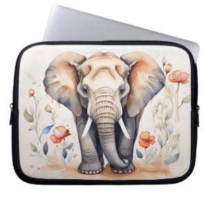 Funda Para Portátil Cuadros acuáticos de elefantes y flores encantador