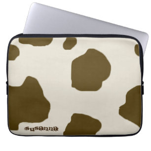 Funda Para Portátil Cuadros de vaca marrón con nombre