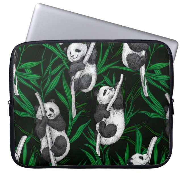 Funda Para Portátil Cubos de panda sobre verde oscuro (Frente)