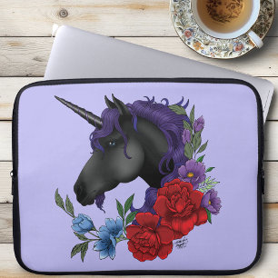 Funda Para Portátil Cuerno Negro de Unicornio Jardín de Flores de Medi