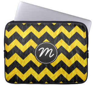 Funda Para Portátil Cuero amarillo negro moderno de Chevron