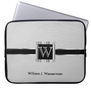 Funda Para Portátil Cuero blanco monograma superior