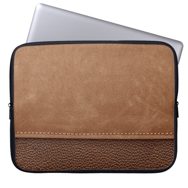 Funda Para Portátil Cuero con título: gris, fondo negro. (Frente)