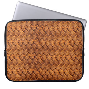 Funda Para Portátil Cuero de fondo trenzado de cuero marrón, marrón, t