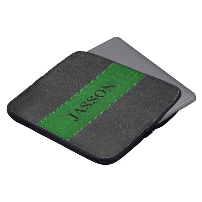 Funda Para Portátil Cuero Masculino Negro Y Verde Faux (Superior anverso)