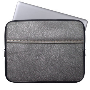 Funda Para Portátil Cuero negro cosido con punzonado blanco