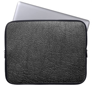 Funda Para Portátil Cuero negro: textura de cierre sin costura.