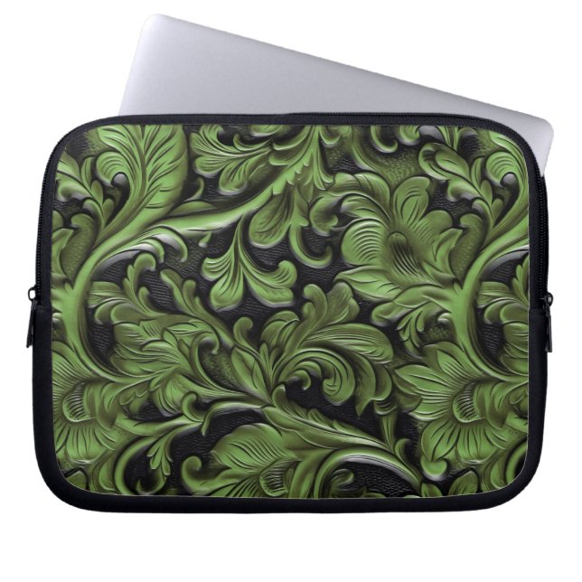 Funda Para Portátil Cuero verde rústico trabajado (Frente)