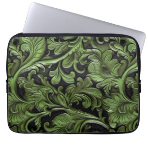 Funda Para Portátil Cuero verde rústico trabajado