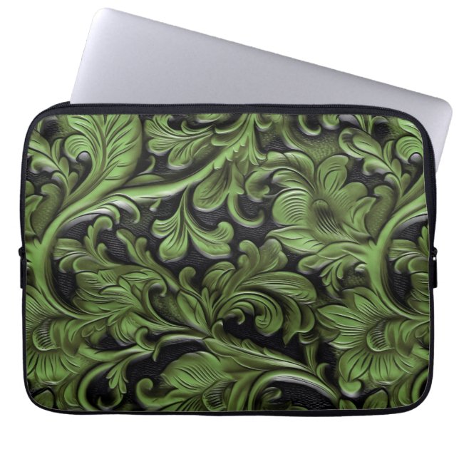 Funda Para Portátil Cuero verde rústico trabajado (Frente)
