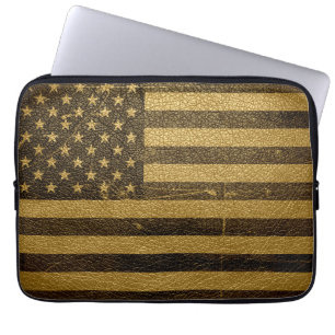 Funda Para Portátil Cuero vintage de bandera estadounidense