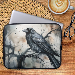 Funda Para Portátil Cuervo gótico acuarela