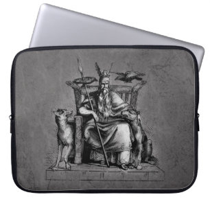 Funda Para Portátil Cuervos de Odín en Trono de Piedra Mitología Vikin