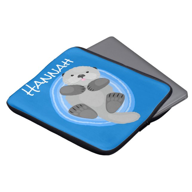 Funda Para Portátil Cuidada y feliz nutria azul personalizado ilustrac (Superior anverso)