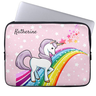 Funda Para Portátil Cuidado Unicornio En Un Arcoiris Añadir Nombre De 