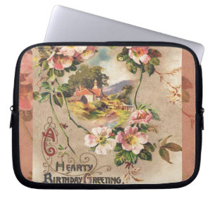 Funda Para Portátil Cumpleaños Floral Campestre Victoriano de la décad