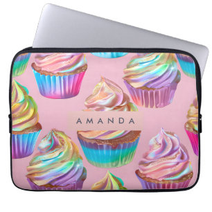 Funda Para Portátil Cupcake Pastel de Arcoíris Personalizado con Brill