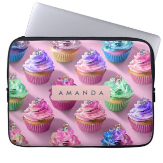 Funda Para Portátil Cupcakes Personalizados con Brillo de Arcoíris sob