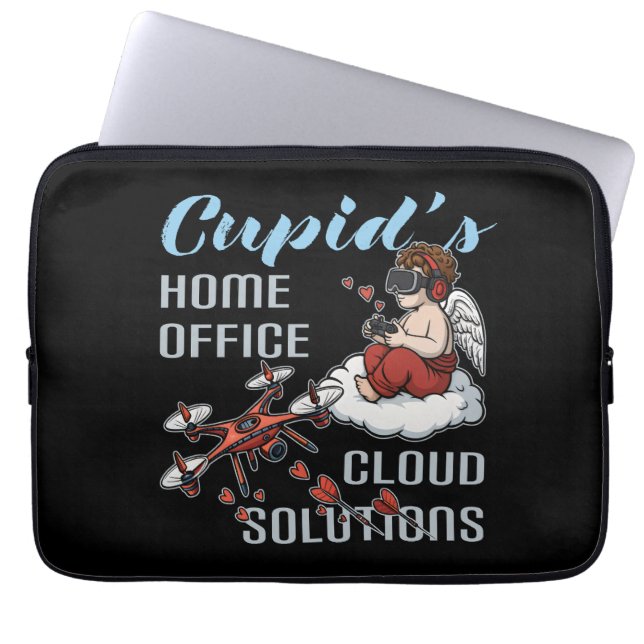 Funda Para Portátil Cupid’s Home Office, Drone Valentine’s Day (Frente)