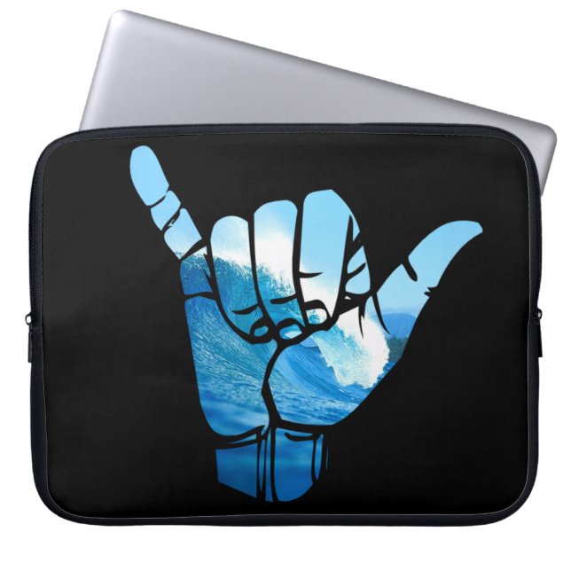 Funda Para Portátil Curl de la ola de Rótulo de Shaka (Frente)