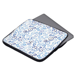 Funda Para Portátil Curvas abstractas de color azul de agua en blanco
