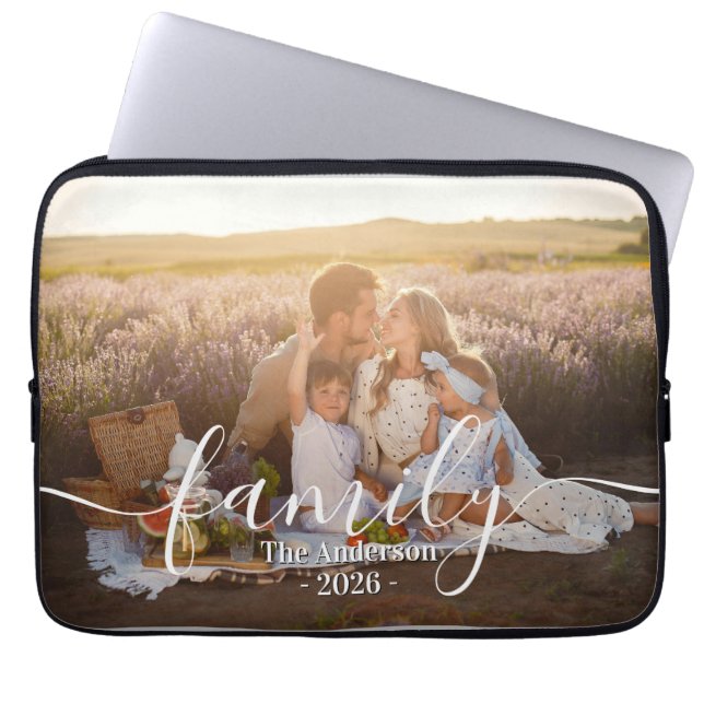 Funda Para Portátil Custom Family Photo -Personalized Last Name & Year (Frente)
