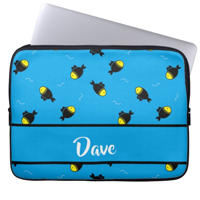 Funda Para Portátil Custom name fishes pattern on blue (Frente)