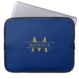 Funda Para Portátil Custom Name With Monogram Stylish Navy