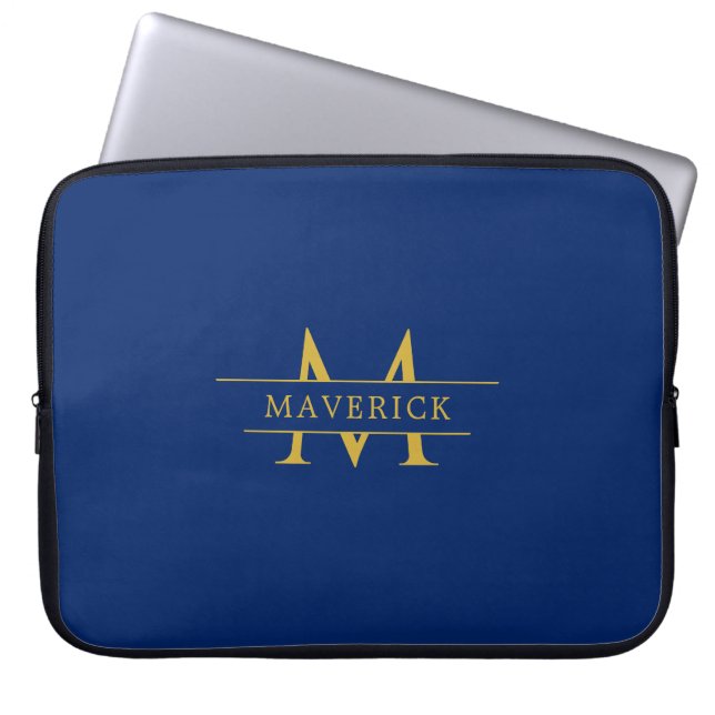 Funda Para Portátil Custom Name With Monogram Stylish Navy (Frente)