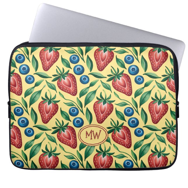 Funda Para Portátil Custom Strawberry Blueberry Pattern on Yellow  (Frente)