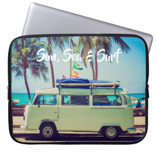 Funda Para Portátil Custom, vintage beach camper bus and palm trees: